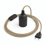 Lámpara colgante de cable textil trenzado, yute natural, portalámparas E27