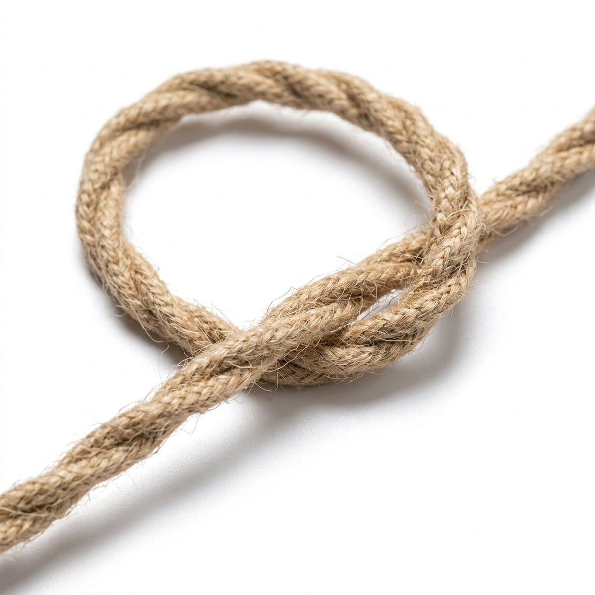 Primer plano del cable textil trenzado, yute natural