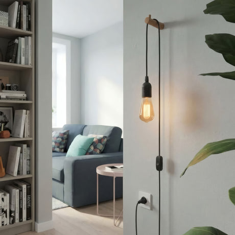 Lámpara colgante de cable textil liso, en ambiente