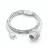 Lámpara colgante de cable textil liso, algodón blanco óptico, portalámparas E14 con anillos para pantalla