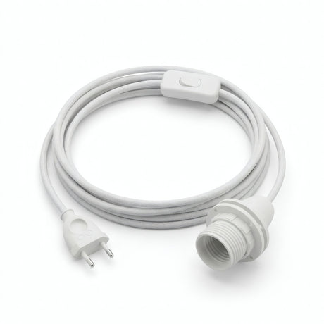 Lámpara colgante de cable textil liso, algodón blanco óptico, portalámparas E14 con anillos para pantalla