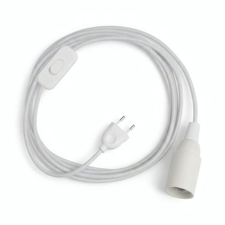 Lámpara colgante de cable textil liso, algodón blanco óptico, portalámparas E14