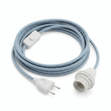 Lámpara colgante de cable textil liso, algodón azul océano, portalámparas E14 con anillos para pantalla