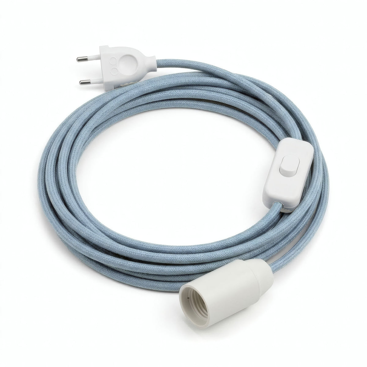 Lámpara colgante de cable textil liso, algodón azul océano, portalámparas E14