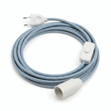 Lámpara colgante de cable textil liso, algodón azul océano, portalámparas E14