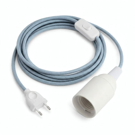 Lámpara colgante de cable textil liso, algodón azul océano, portalámparas E27