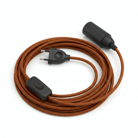 Lámpara colgante de cable textil liso, algodón marrón canela, portalámparas E14