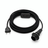 Lámpara colgante de cable textil liso, algodón negro carbón, portalámparas E14 con anillos para pantalla