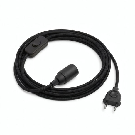 Lámpara colgante de cable textil liso, algodón negro carbón, portalámparas E14