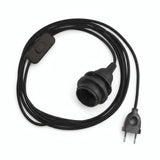 Lámpara colgante de cable textil liso, algodón negro carbón, portalámparas E27 con anillos para pantalla