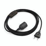 Lámpara colgante de cable textil liso, algodón negro carbón, portalámparas E27
