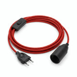 Lámpara colgante de cable textil liso, algodón rojo fuego, portalámparas E14