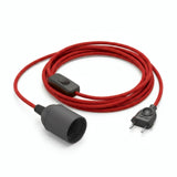 Lámpara colgante de cable textil liso, algodón rojo fuego, portalámparas E27, otra vista
