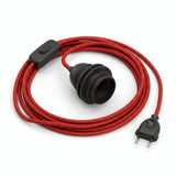 Lámpara colgante de cable textil liso, algodón rojo fuego, portalámparas E27 con anillos para pantalla