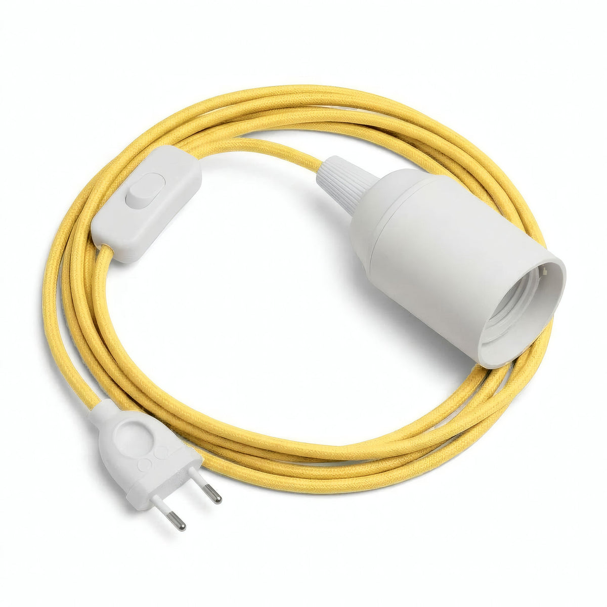 Lámpara colgante de cable textil liso, efecto seda amarillo maíz, portalámparas E27