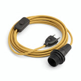 Lámpara colgante de cable textil liso, efecto seda amarillo mostaza, portalámparas E14 con anillos para pantalla