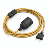 Lámpara colgante de cable textil liso, efecto seda amarillo mostaza, portalámparas E27