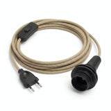 Lámpara colgante de cable textil liso, yute natural, portalámparas E14 con anillos para pantalla