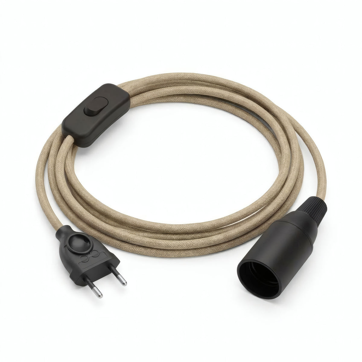Lámpara colgante de cable textil liso, yute natural, portalámparas E14