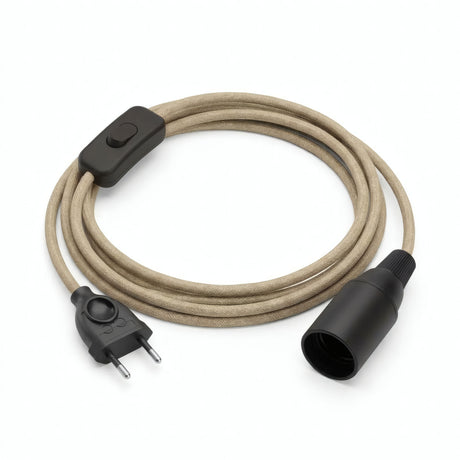 Lámpara colgante de cable textil liso, yute natural, portalámparas E14