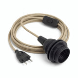 Lámpara colgante de cable textil liso, yute natural, portalámparas E27 con anillos para pantalla