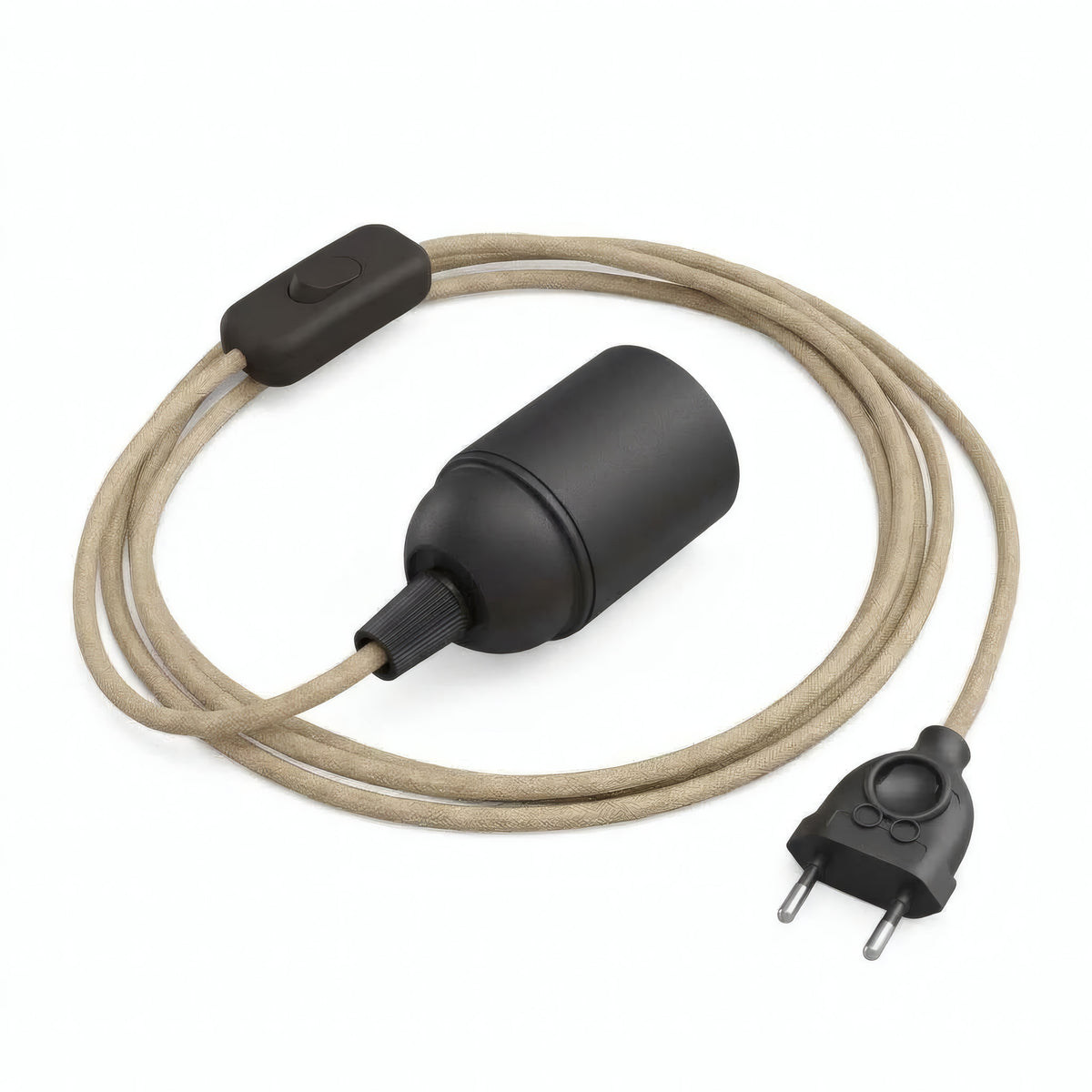 Lámpara colgante de cable textil liso, yute natural, portalámparas E27