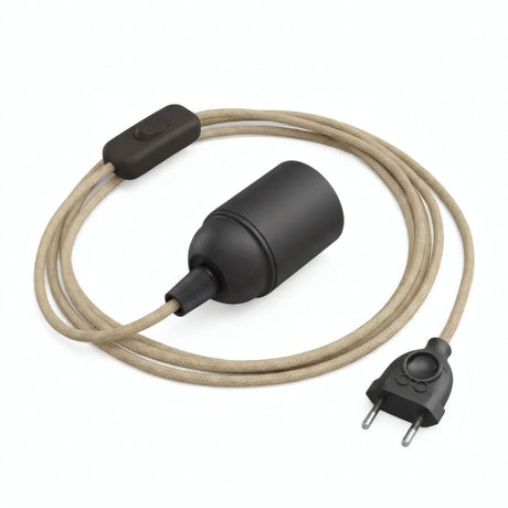 Lámpara colgante de cable textil liso, yute natural, portalámparas E27