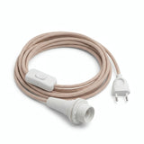 Lámpara colgante de cable textil zigzag, algodón y lino rosa antiguo y beige, portalámparas E14 con anillos para pantalla