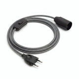 Lámpara colgante de cable textil zigzag, efecto seda negro carbón y blanco óptico, portalámparas E14