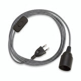 Lámpara colgante de cable textil zigzag, efecto seda negro carbón y blanco óptico, portalámparas E27