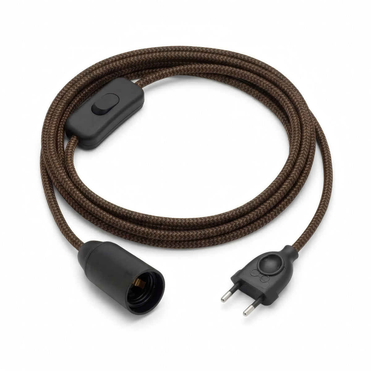 Lámpara colgante de cable textil zigzag, efecto seda oro y negro carbón, portalámparas E14