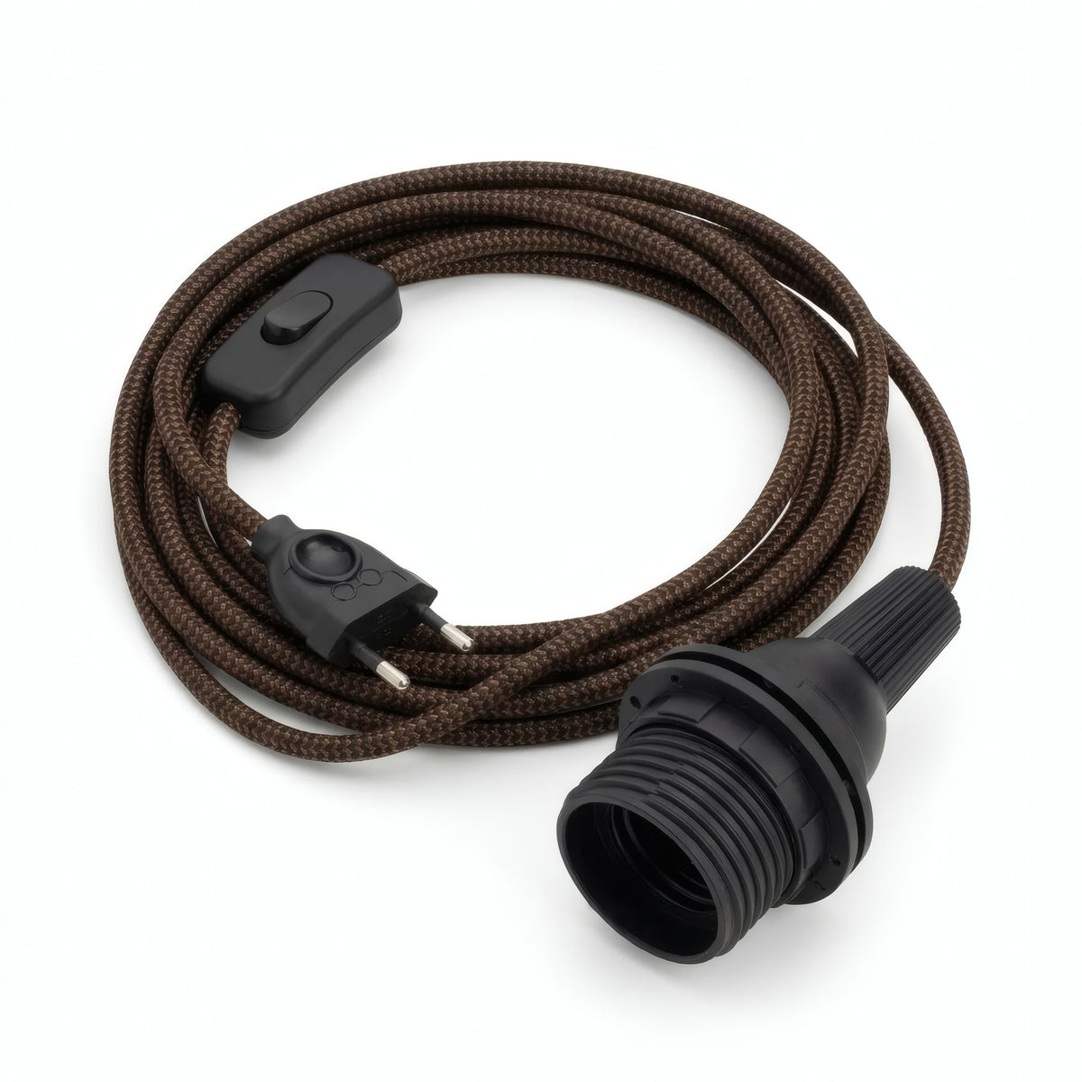 Lámpara colgante de cable textil zigzag, efecto seda oro y negro carbón, portalámparas E27 con anillos para pantalla