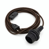 Lámpara colgante de cable textil zigzag, efecto seda oro y negro carbón, portalámparas E27 con anillos para pantalla
