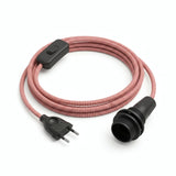 Lámpara colgante de cable textil zigzag, efecto seda rojo fuego y blanco óptico, portalámparas E14 con anillos para pantalla