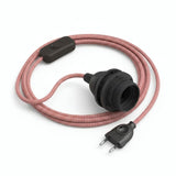 Lámpara colgante de cable textil zigzag, efecto seda rojo fuego y blanco óptico, portalámparas E27 con anillos para pantalla