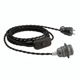 Lámpara colgante de cable textil trenzado, portalámparas de metal gris oscuro y enchufe Schuko, otra vista