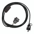 Lámpara colgante de cable textil trenzado, portalámparas de metal gris oscuro y enchufe Schuko