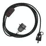 Lámpara colgante de cable textil trenzado, portalámparas de metal gris oscuro y enchufe Schuko