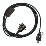 Lámpara colgante de cable textil trenzado, portalámparas de metal en perla negra y enchufe Schuko
