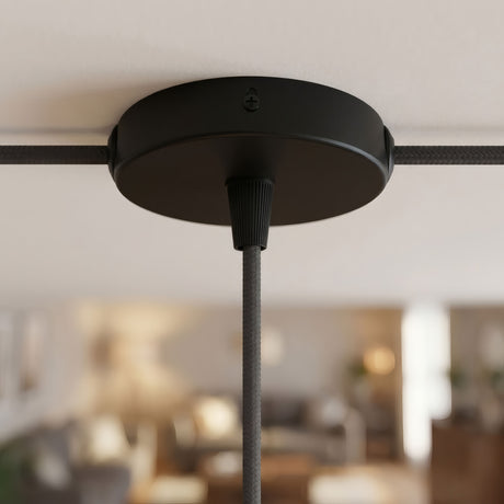 Mini florón cilíndrico de metal, Ø 83 mm — 1 orificio central y 2 laterales / Cónico de termoplástico / Negro