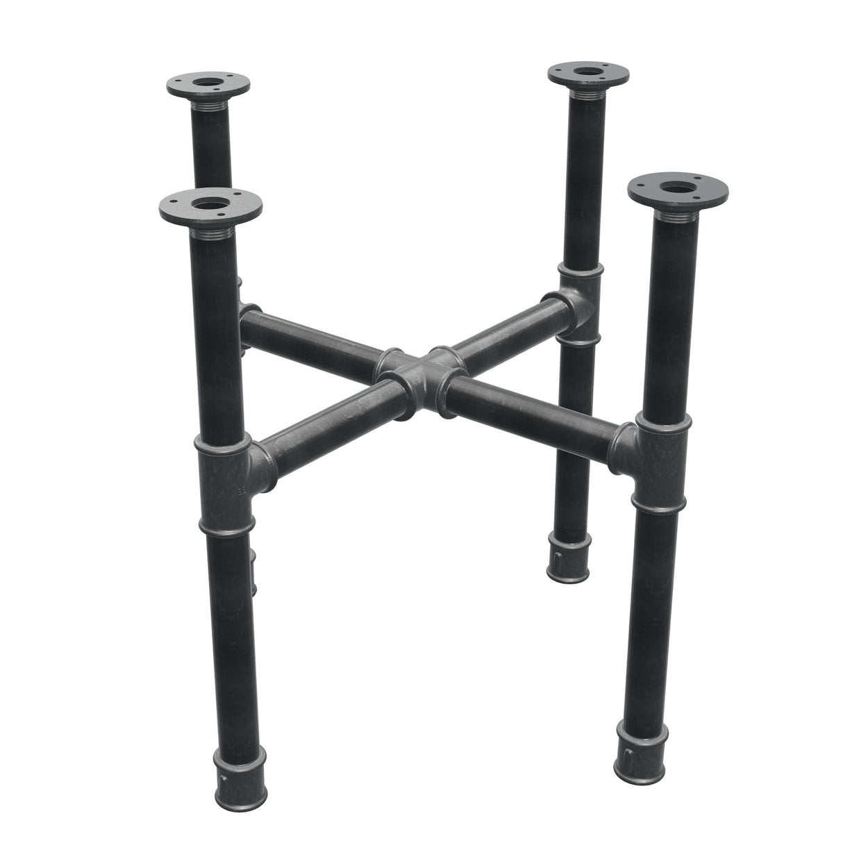 Base de mesa de centro, patas en cruz, hierro fundido y acero Ø 34 mm, 56 × 56 cm, altura 52 cm