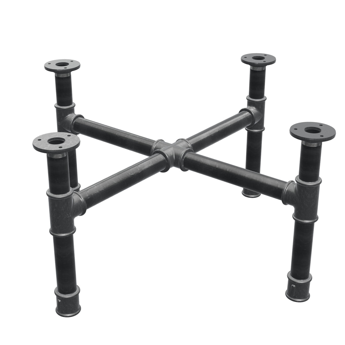 Base de mesa de centro, patas en cruz, hierro fundido y acero Ø 34 mm, 66 × 66 cm, altura 32 cm