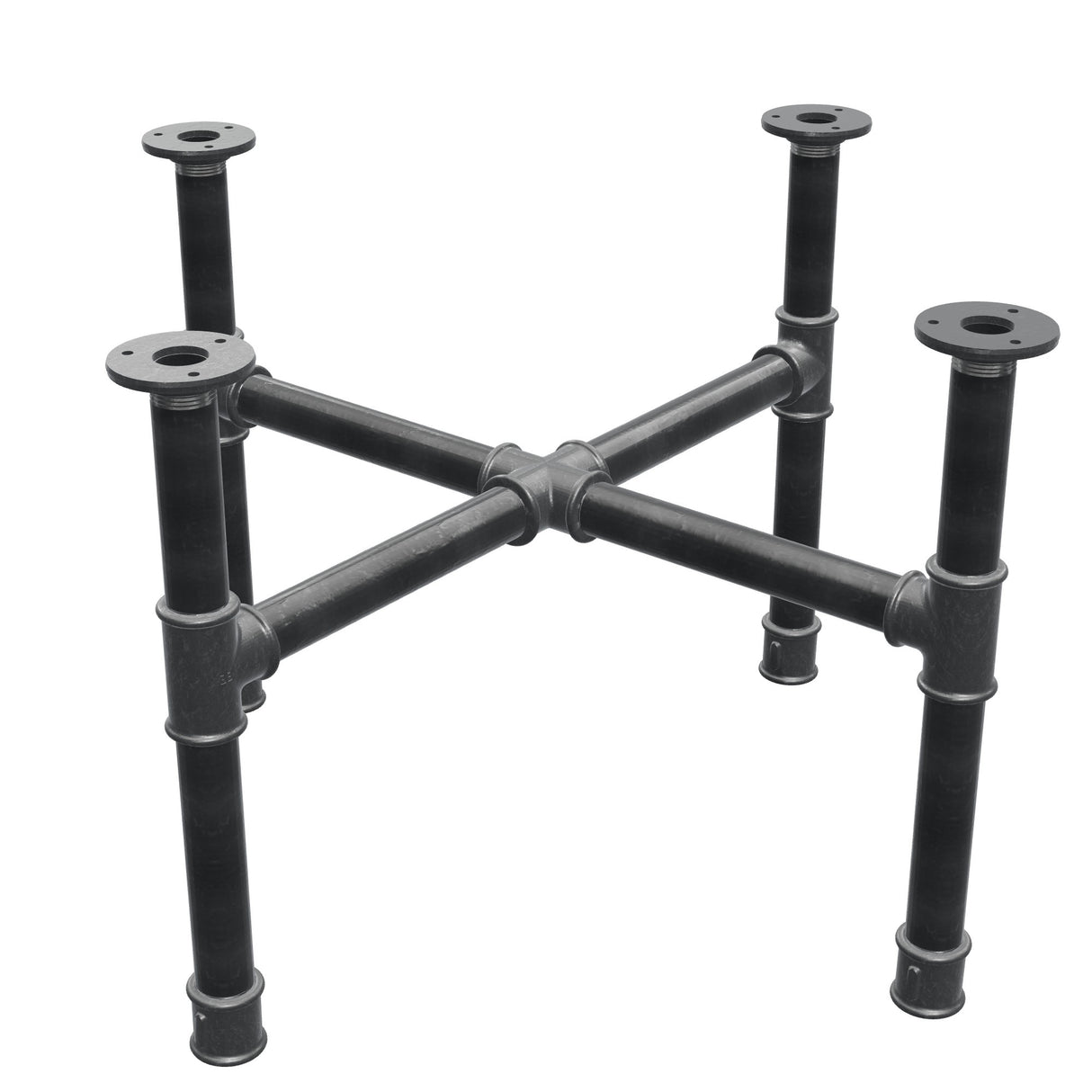 Base de mesa de centro, patas en cruz, hierro fundido y acero Ø 34 mm, 66 × 66 cm, altura 42 cm