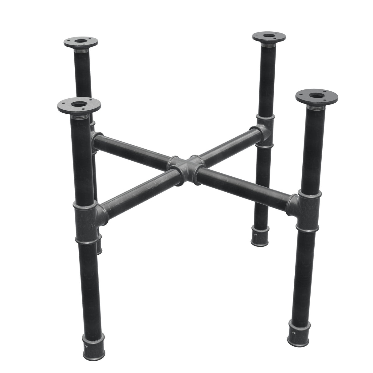 Base de mesa de centro, patas en cruz, hierro fundido y acero Ø 34 mm, 66 × 66 cm, altura 52 cm