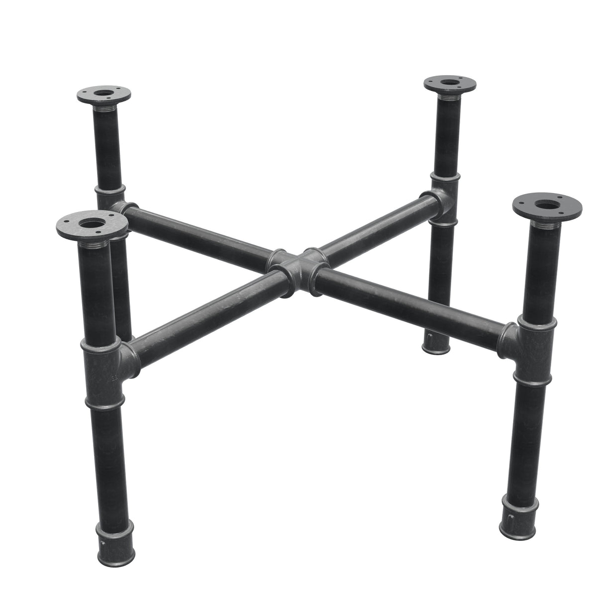 Base de mesa de centro, patas en cruz, hierro fundido y acero Ø 34 mm, 76 × 76 cm, altura 42 cm
