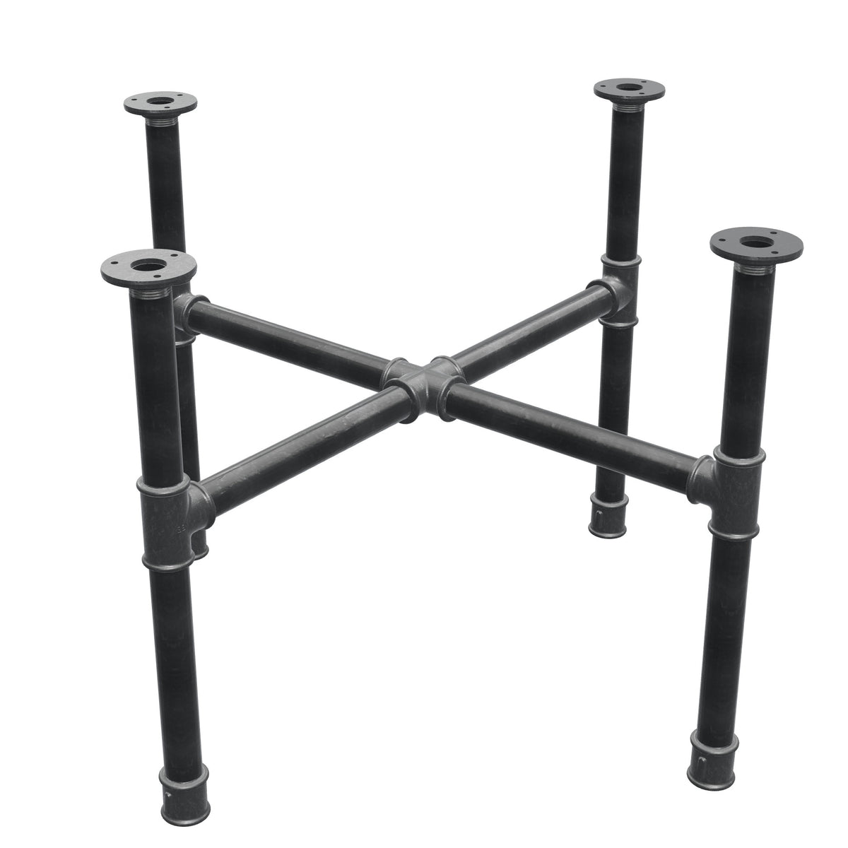 Base de mesa de centro, patas en cruz, hierro fundido y acero Ø 34 mm, 76 × 76 cm, altura 52 cm