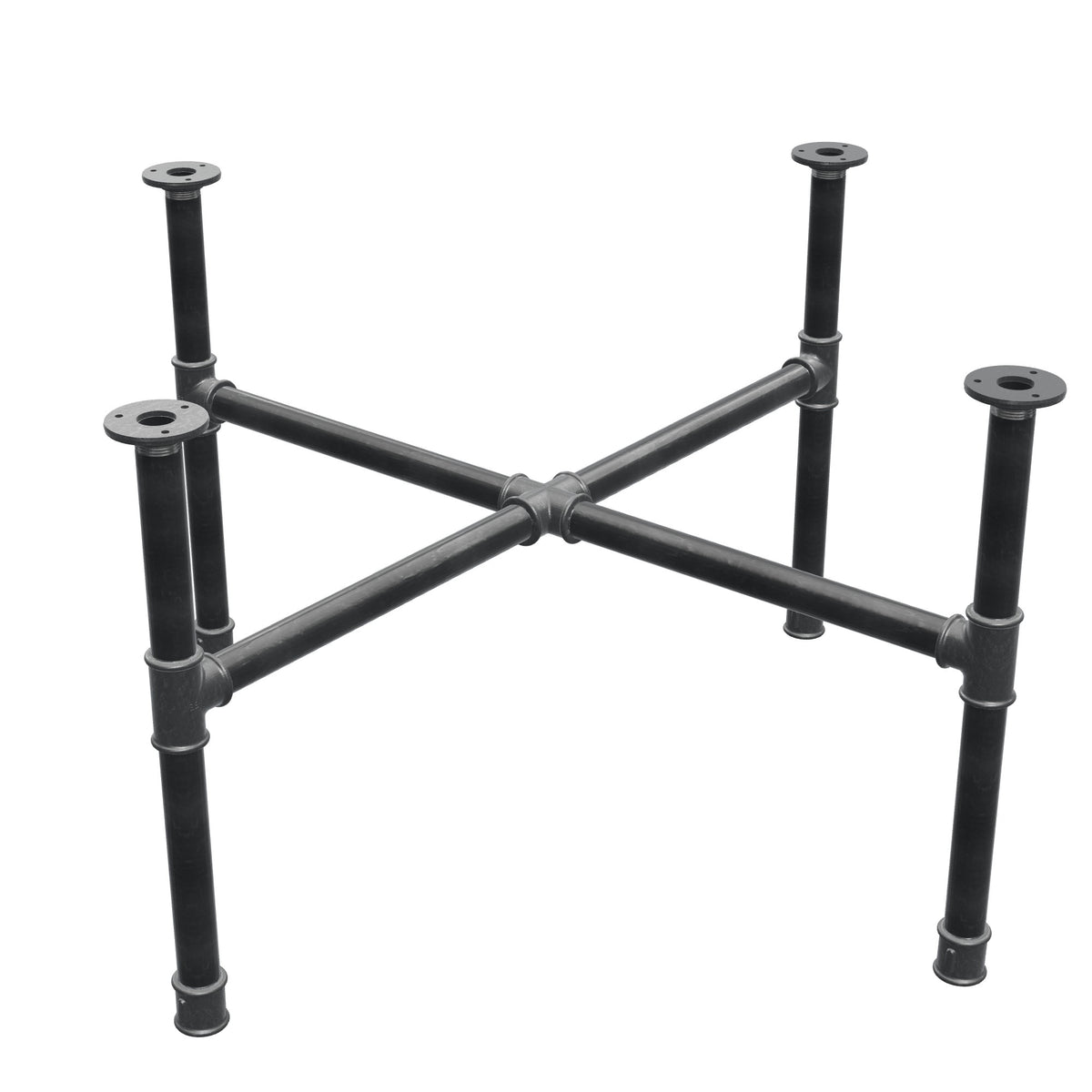Base de mesa de centro, patas en cruz, hierro fundido y acero Ø 34 mm, 96 × 96 cm, altura 52 cm