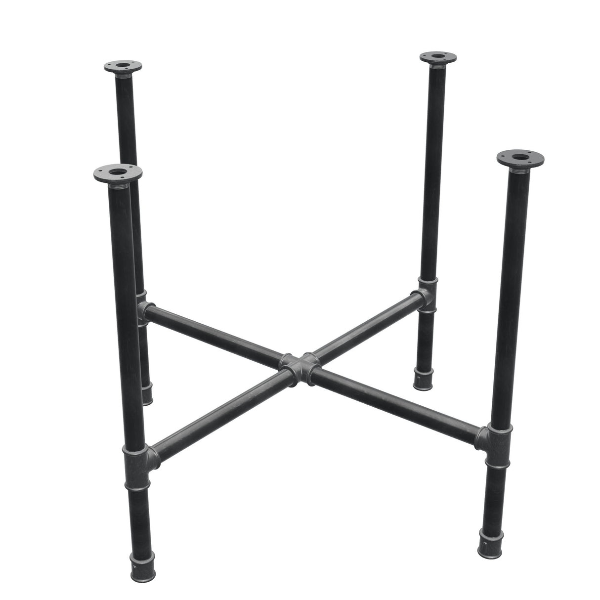 Base de mesa de comedor, patas en cruz, hierro fundido y acero Ø 34 mm, 96 × 96 cm, altura 75 cm