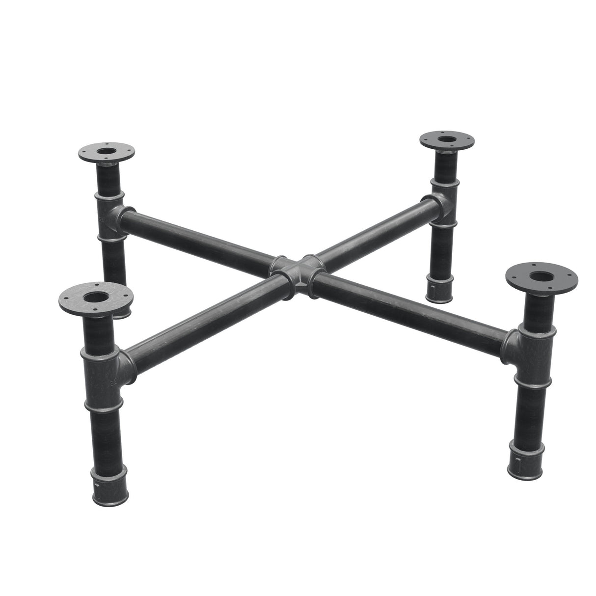 Base de mesa de centro, patas en cruz, hierro fundido y acero Ø 42 mm, 101 × 101 cm, altura 34 cm