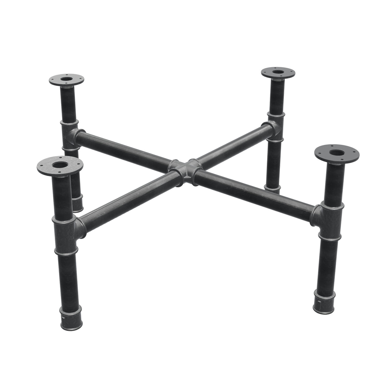 Base de mesa de centro, patas en cruz, hierro fundido y acero Ø 42 mm, 101 × 101 cm, altura 44 cm